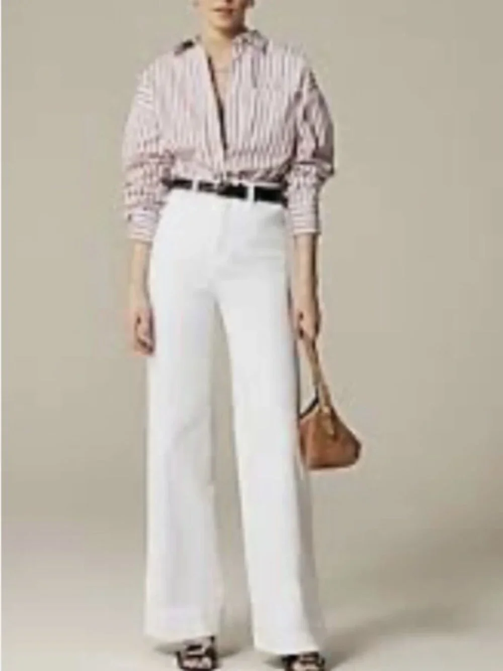 J Crew Jeans Womens 34 White '96 Denim Trouser Sailor Wide Leg Flare Casual
